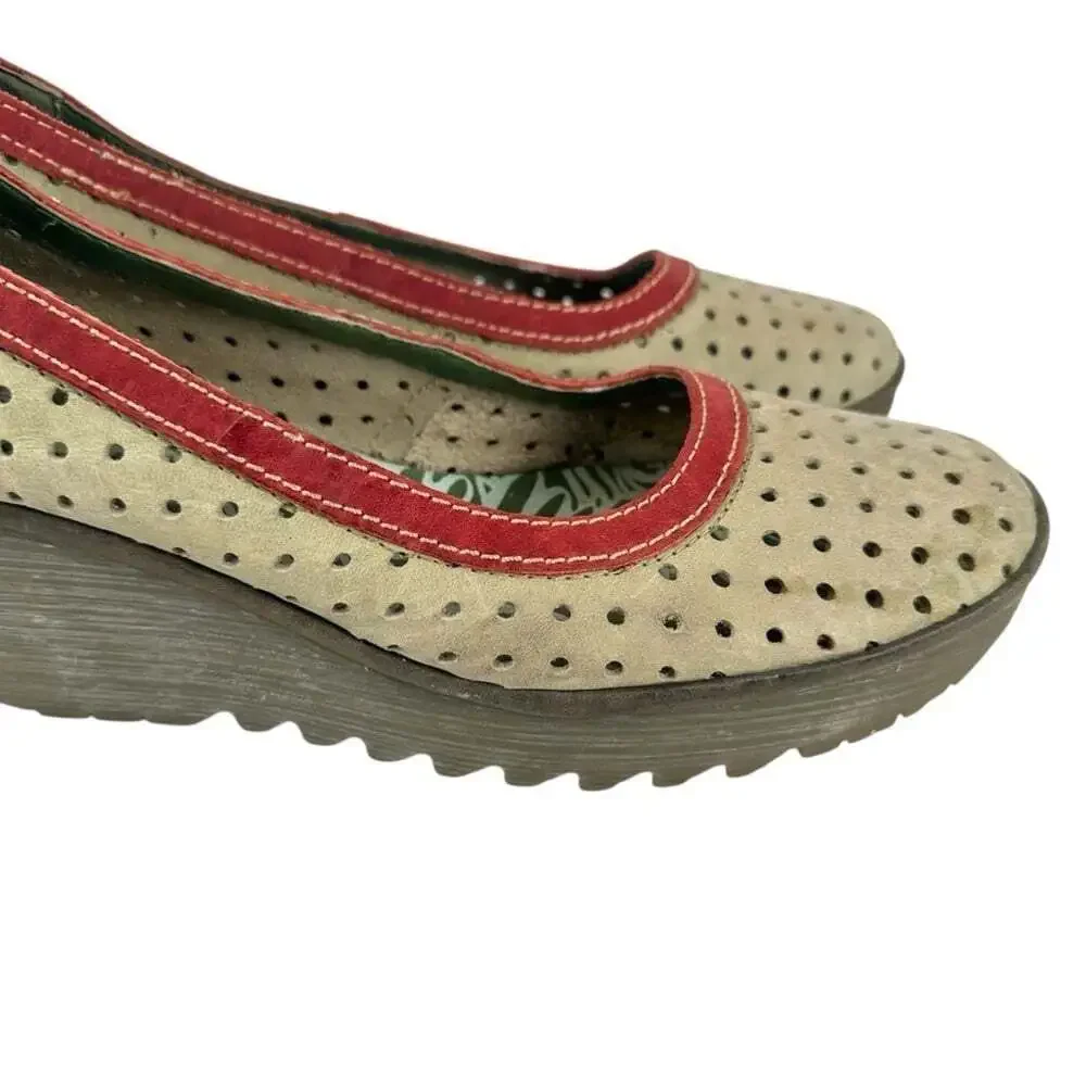 Fly London Womens Yedi Wedge Shoes Perforated Leather Platform EU 42
